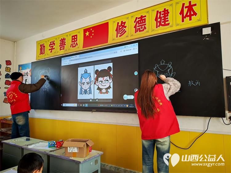 文水县爱心帮扶志愿者协会2月3日组织的返乡志愿者走进岳村学校继续开展公益画画课啦 - 第6张
