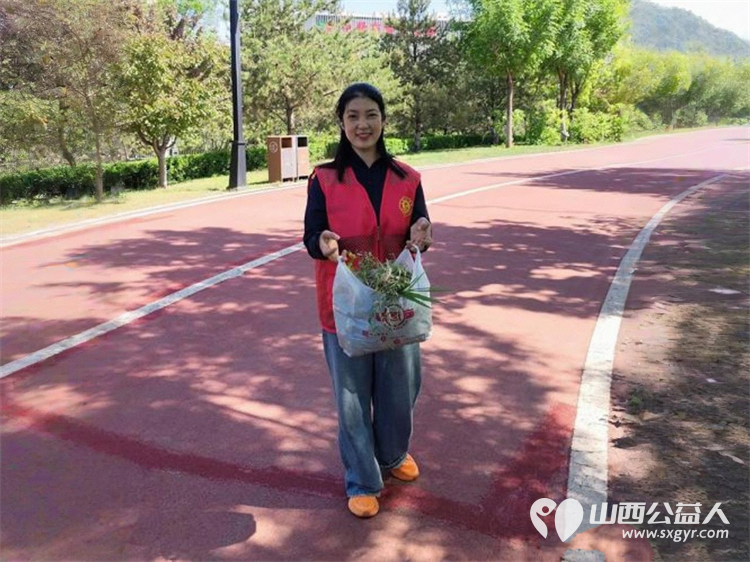 太原市迎泽区志愿者参加太原市双塔公园公益除草志愿行活动俯身清理草坪里面的杂草 - 第4张
