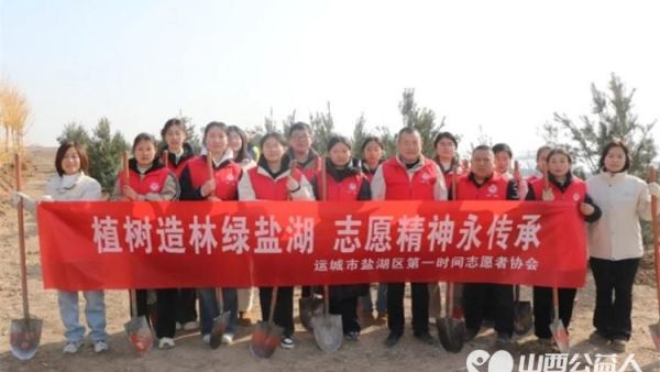 植树造林绿盐湖 盐湖区第一时间志愿者协会在盐湖区林业局的号召下走进义务植树基地共植一棵树共添一份绿